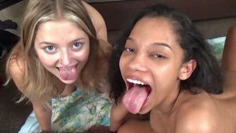 Interracial FFM threesome with cum in mouth ending for hotties